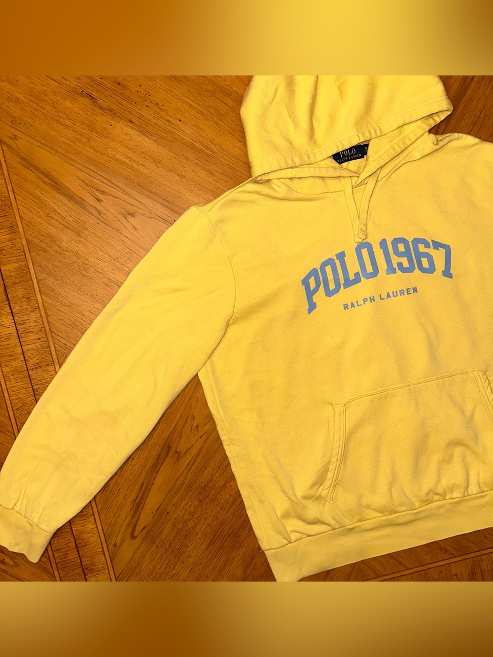 Polo Ralph Lauren Hoodie Mens Size XL Yellow 1967 Drawstring Cotton Blend
